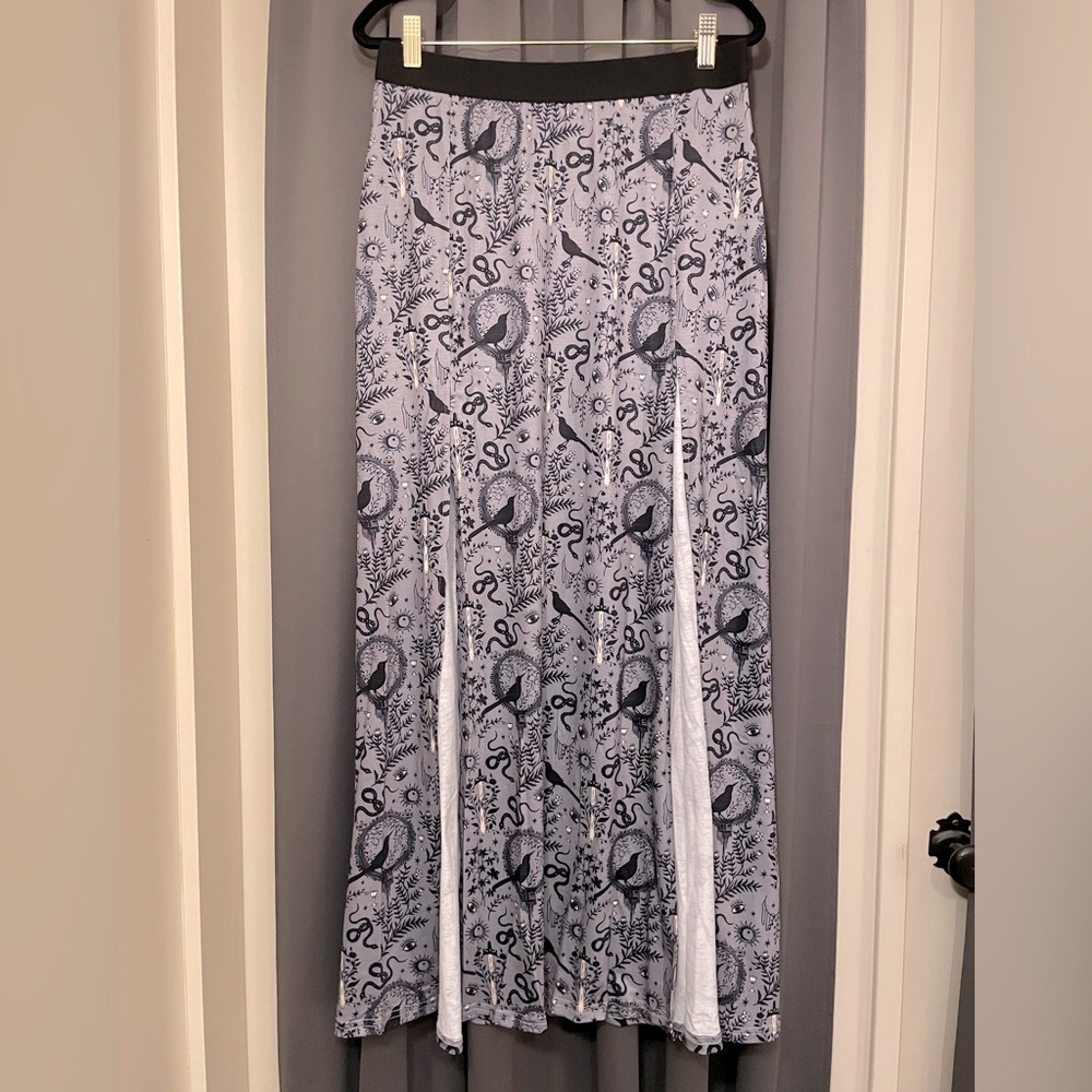 Maxi Skirt with Gothic Symbols Gray & Black Size L - Picture 2 of 15